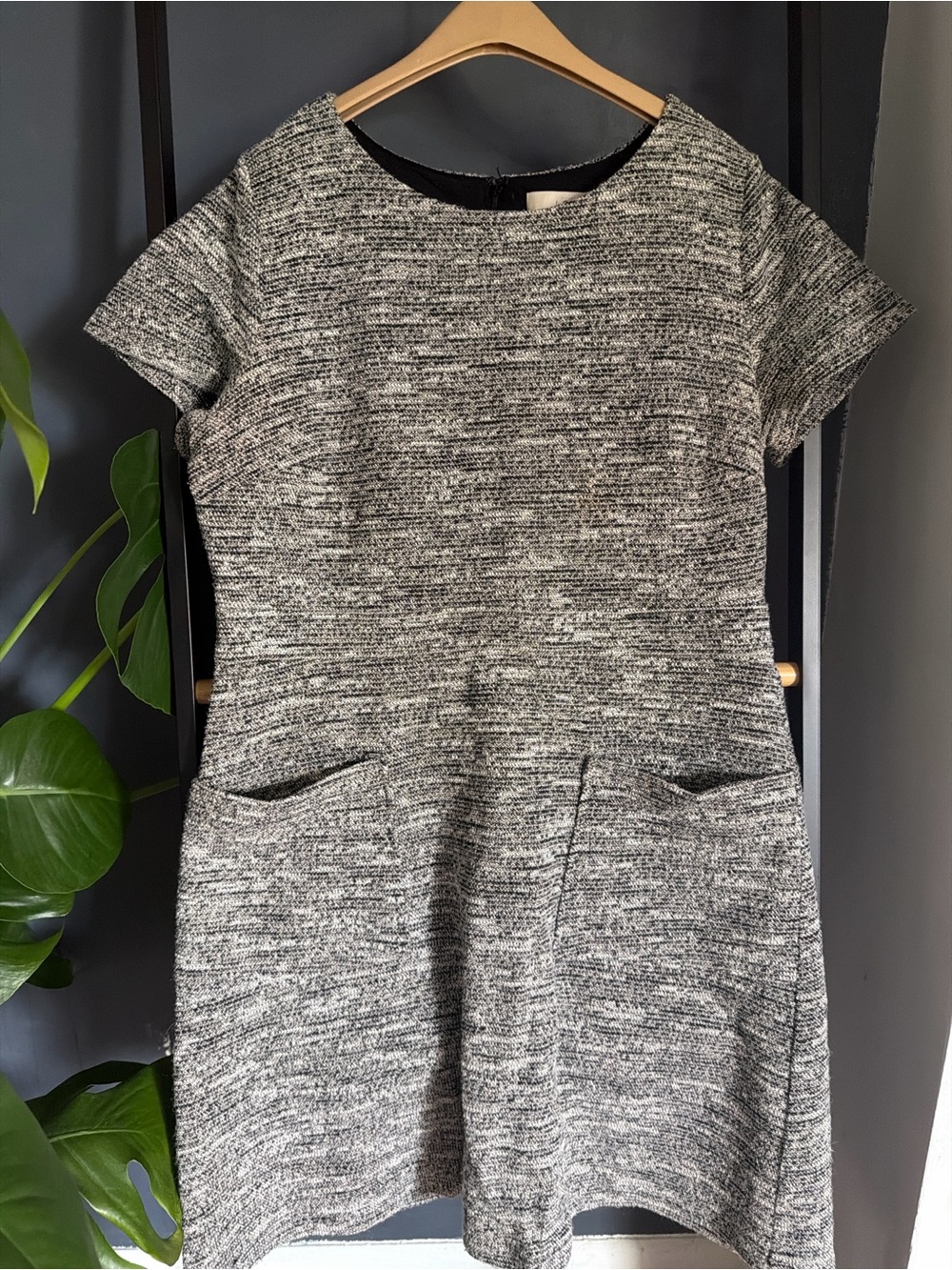 LOFT Tweed Dress Size 14 Black White Pocket Shift Work Office Career